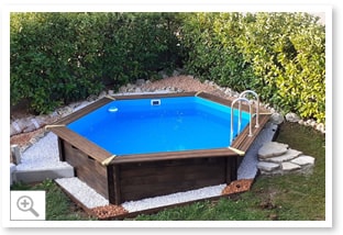 Montaggio piscina in legno esagonale fuori terra JARDIN 434 da giardino - Foto 13
