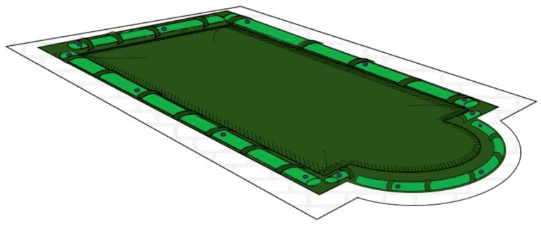 Copertura invernale con fascette e tubolari per piscina interrata rettangolare con scala romana 13,50x6,00 m - 210 g/m² - Cover