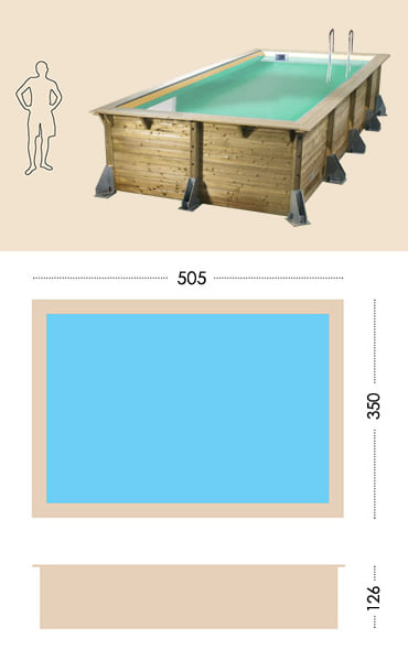 Piscina in legno fuori terra da esterno Ocean 505x350 Liner azzurro: specifiche tecniche