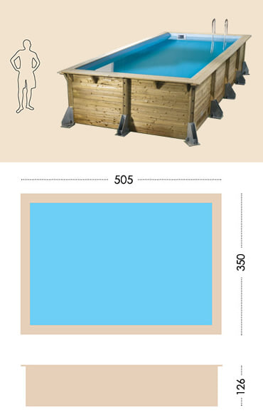 Piscina in legno fuori terra da esterno Ocean 505x350 Liner azzurro: specifiche tecniche