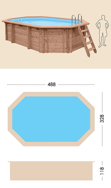 Piscina in legno fuori terra da esterno con Liner sabbia Jardin 490: specifiche tecniche