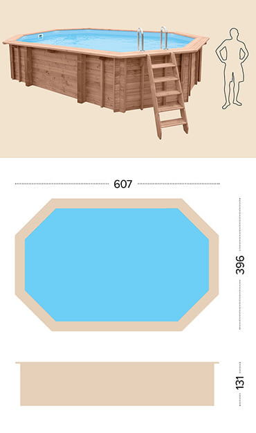 Piscina in legno fuori terra da esterno con Liner sabbia Jardin 607: specifiche tecniche