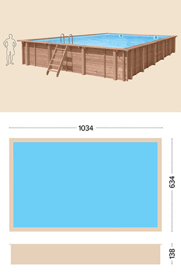 Piscina in legno fuori terra da esterno RIVA CARRE 10x6 m: specifiche tecniche