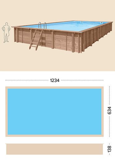 Piscina in legno fuori terra da esterno RIVA CARRE 12x6 m: specifiche tecniche