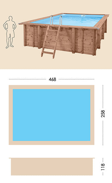 Piscina in legno fuori terra da esterno con Liner sabbia Jardin CARRE 470: specifiche tecniche