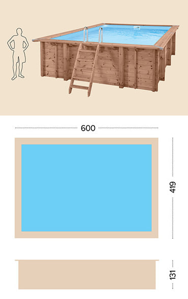 Piscina in legno fuori terra da esterno con Liner sabbia Jardin CARRE 6x4 m: specifiche tecniche