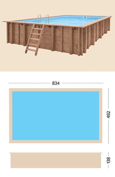 Piscina in legno fuori terra da esterno con Liner sabbia Jardin CARRE 8x5 m: specifiche tecniche