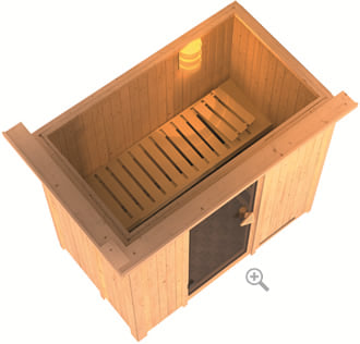 Sauna finlandese classica Variado coibentata con cornice LED sezione vista dall'alto