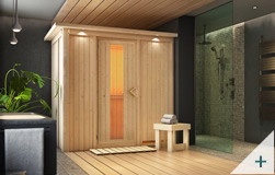 Sauna finlandese classica Variado coibentata con porta coibentata in legno e vetro con cornice LED