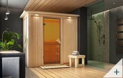 Sauna finlandese classica Variado coibentata con porta in vetro BRONZATO con cornice LED