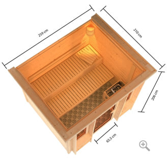 Sauna finlandese da interno Romeo: vista in 3D dall'alto