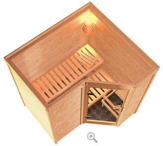 Sauna finlancese classica da casa in kit in legno massello di abete 40 mm Zelda da interno - sezione vista dall'alto