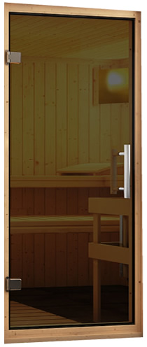 Sauna finlancese classica da casa in kit in legno massello di abete 40 mm Zelda da interno - Porta moderna in vetro grafite