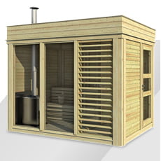 Sauna da esterno Glass 3x2 m con spogliatoio