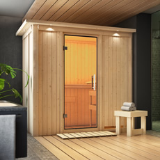 Sauna finlandese coibentata 68 mm Variado con porta in vetro bronzato e cornice a led